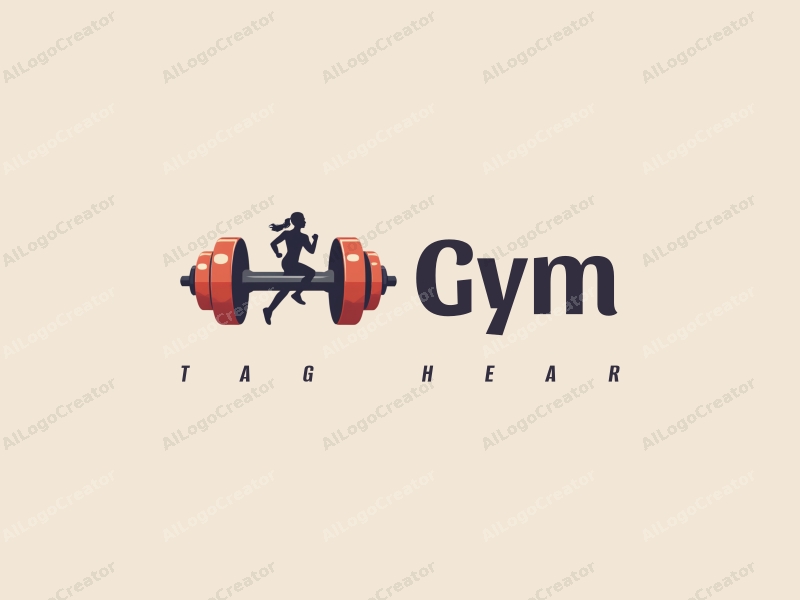 modern design features a stylized dumbbell and a dynamic runner silhouette, combined with a clean background and a harmonious layout.