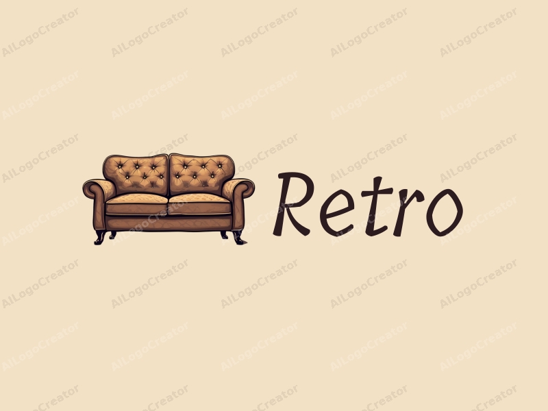 vintage design features a retro sofa, retro shoes, and retro patterns combined with a clean background, emphasizing earthy tones of brown and beige.