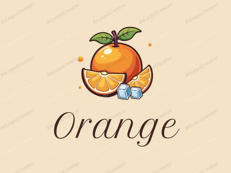 playful design features a vibrant orange, stylized ice cubes, and a refreshing juice concept combined with a clean background.