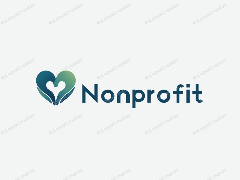 modern design features a heart shape formed by hands, symbolizing charity and volunteerism, combined with a clean background in blue and green tones.