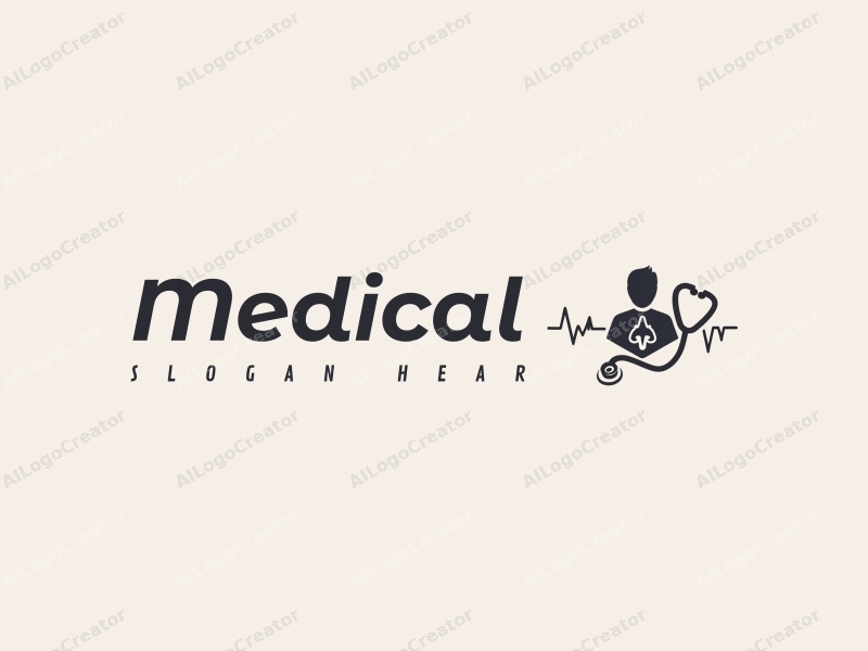 modern design features a stylized hospital silhouette, a doctor figure, a stethoscope intertwined with a heartbeat line, combined with a clean background.