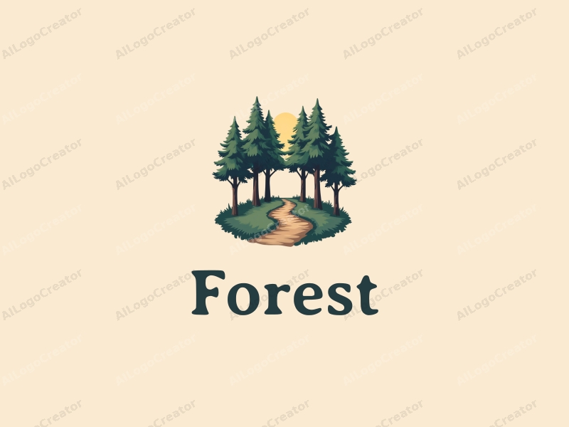 vintage design features a serene forest scene with tall trees, a lush tree canopy overhead, and a winding pathway, combined with a clean background.