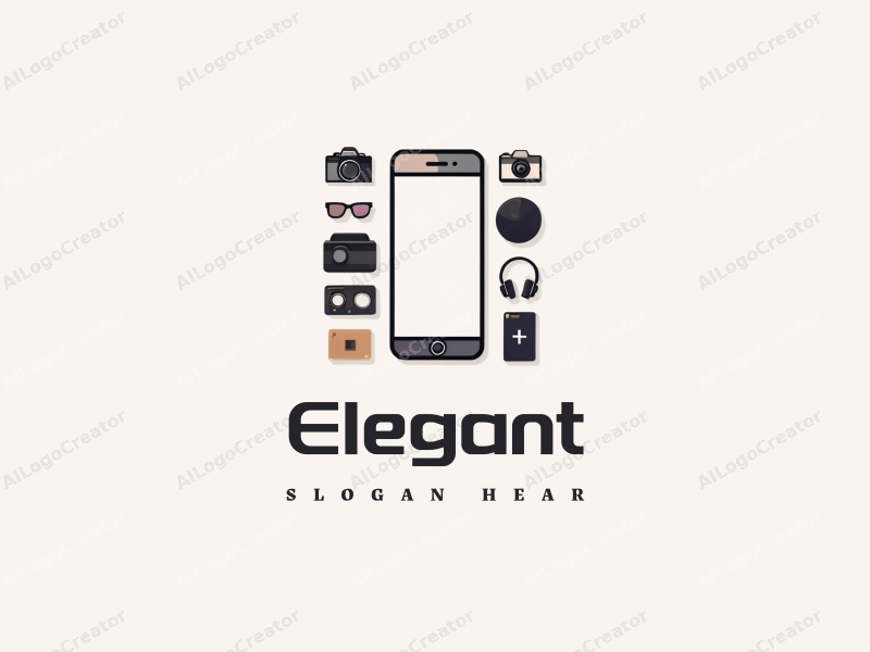 modern design features elegant and refined elements, a stylized smartphone silhouette, and accessories, combined with a clean background.