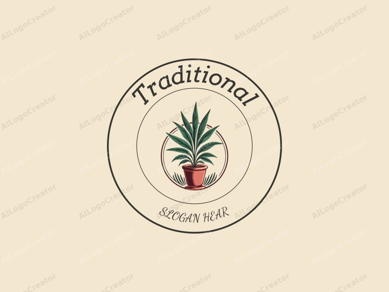 vintage design features traditional motifs, a stylized potted plant, and a classic aesthetic combined with a clean background.