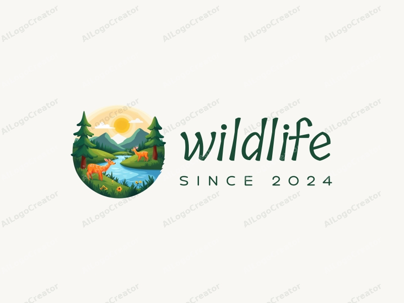 playful design features stylized wildlife, vibrant natural landscapes, and lush vegetation, combined with a clean background that emphasizes ecological protection and education.