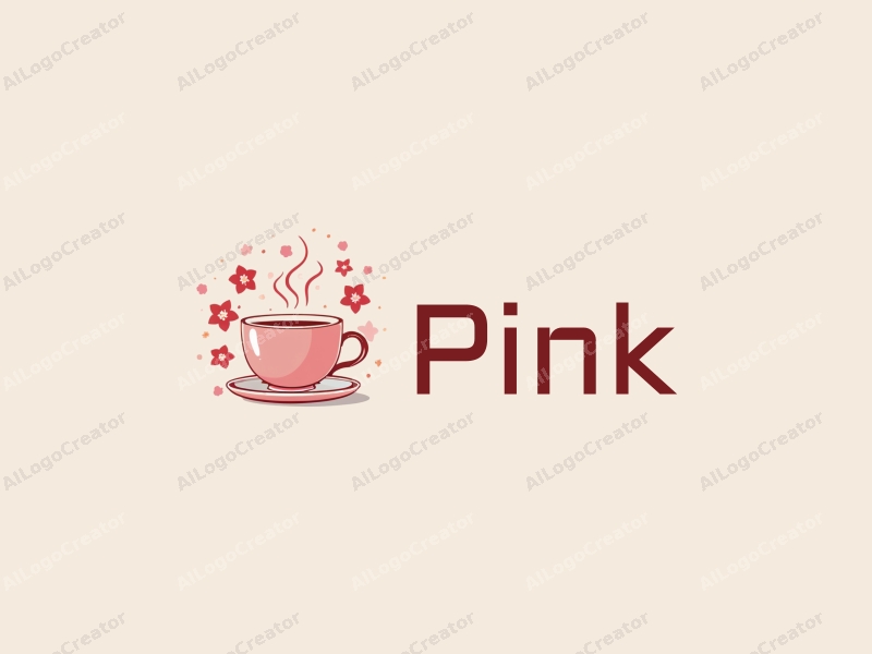 minimalist design features delicate cherry blossoms and petals surrounding a stylized teacup, combined with a clean background.