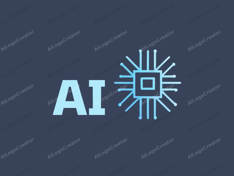 a modern minimalist design featuring stylized chips and network connections, incorporating elements of intelligence and algorithms, combined with a clean blue and gray background.