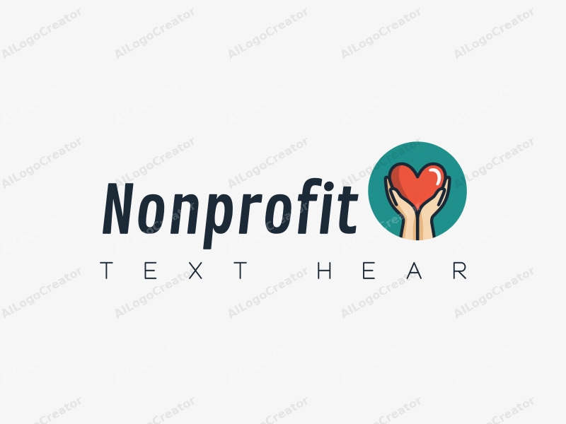 modern design features a stylized heart and hand symbolizing charity and volunteer work, combined with a clean background in blue and green tones.