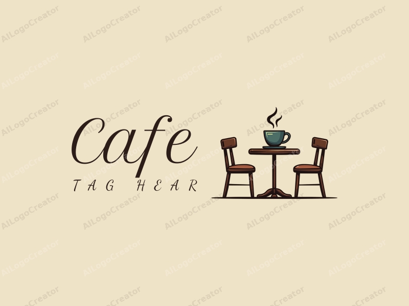 vintage design features a stylized coffee cup, retro table, and chairs, combined with a clean background.