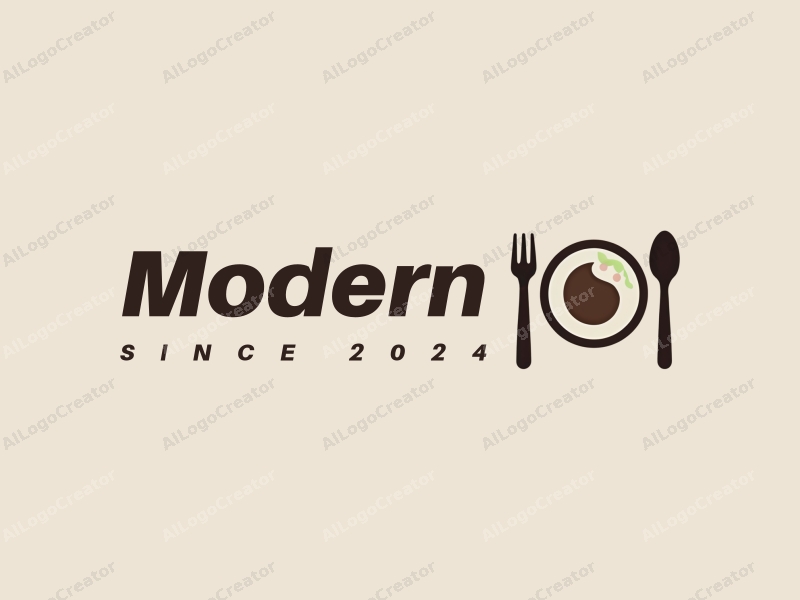 minimalist design features a stylized plate and spoon, combined with a tag style approach and a clean background.