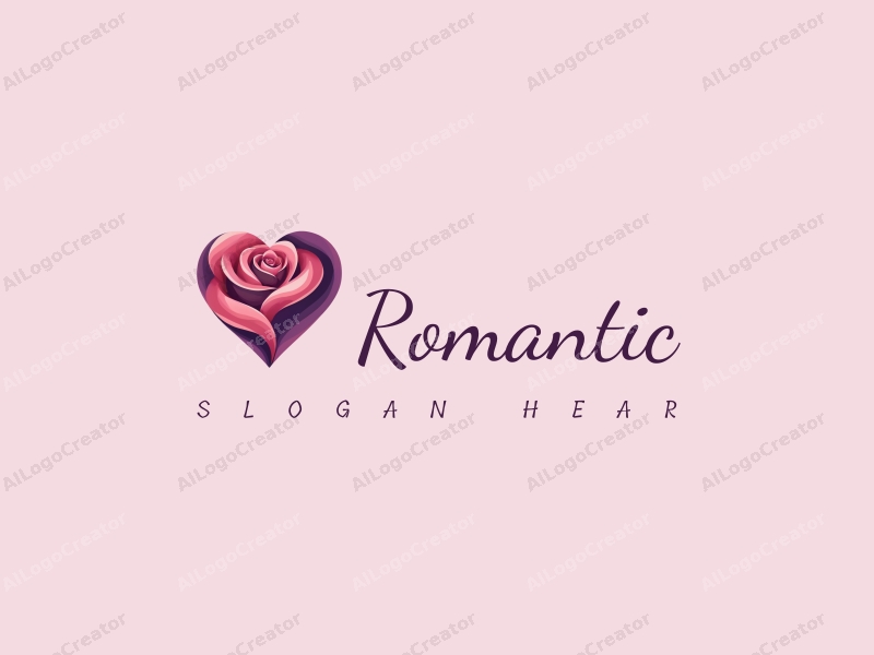 playful design features a stylized rose intertwined with a heart shape, incorporating pink and purple colors, combined with a clean background.