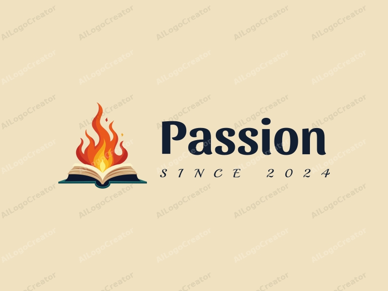 playful design features stylized books intertwined with flames, symbolizing passion and enthusiasm, combined with a clean background.