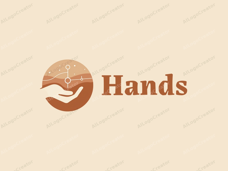 modern design features a stylized hand holding a timeline with flowing curves, combined with a clean background in skin tone colors.