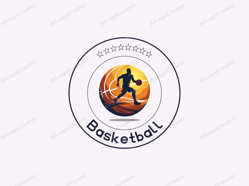 playful design features a dynamic basketball silhouette, an energetic athlete in motion, and a stylized court background combined with a clean and vibrant layout.