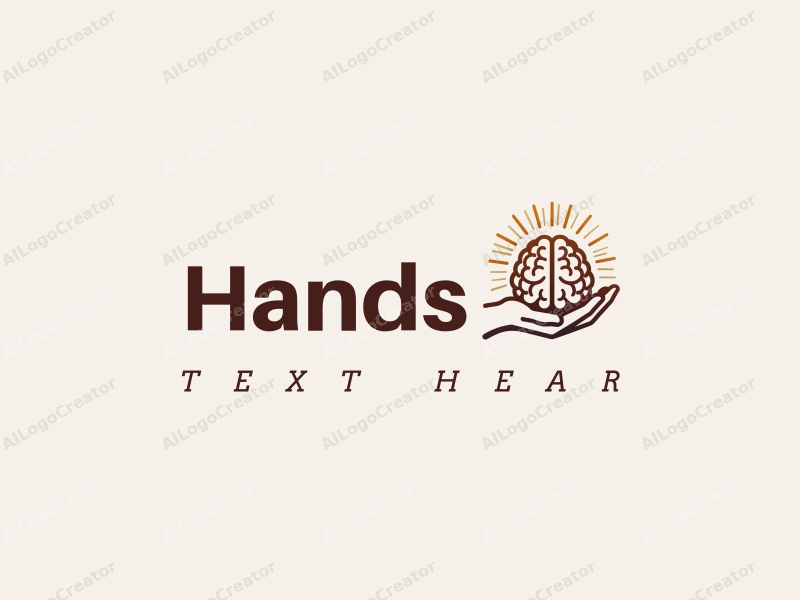 a modern design featuring a hand gently holding a brain that emits rays of light, with a clean and simple background emphasizing the connection between art, healthcare, and education.