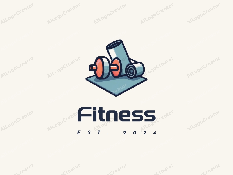 a modern design featuring a stylized dumbbell and a yoga mat, combined with a clean background and a harmonious layout, emphasizing fitness and sports elements.