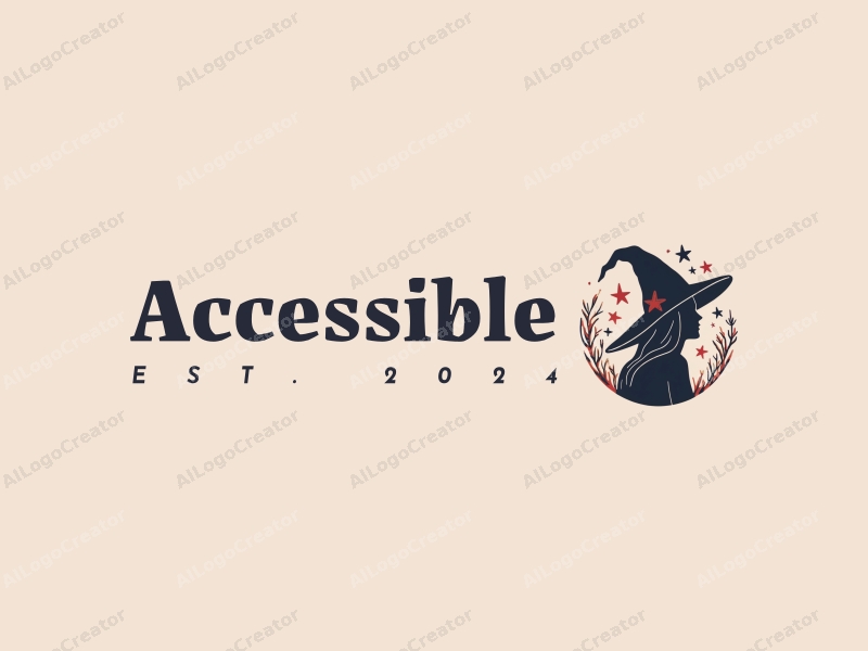 modern design features accessibility elements, a stylized witch silhouette, and magical motifs combined with a clean background.