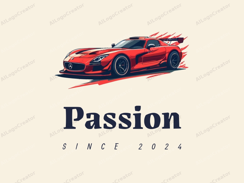 playful design features dynamic brush strokes, a stylized racing car silhouette, and vibrant red accents combined with a clean background.