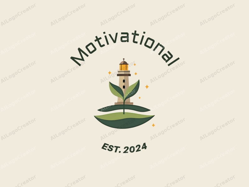 modern design features a stylized lighthouse and a seedling, symbolizing guidance and growth, combined with a clean background and a harmonious layout.