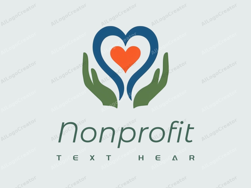 modern design features a stylized heart and hands symbolizing charity and volunteerism, combined with a clean background in blue and green tones.