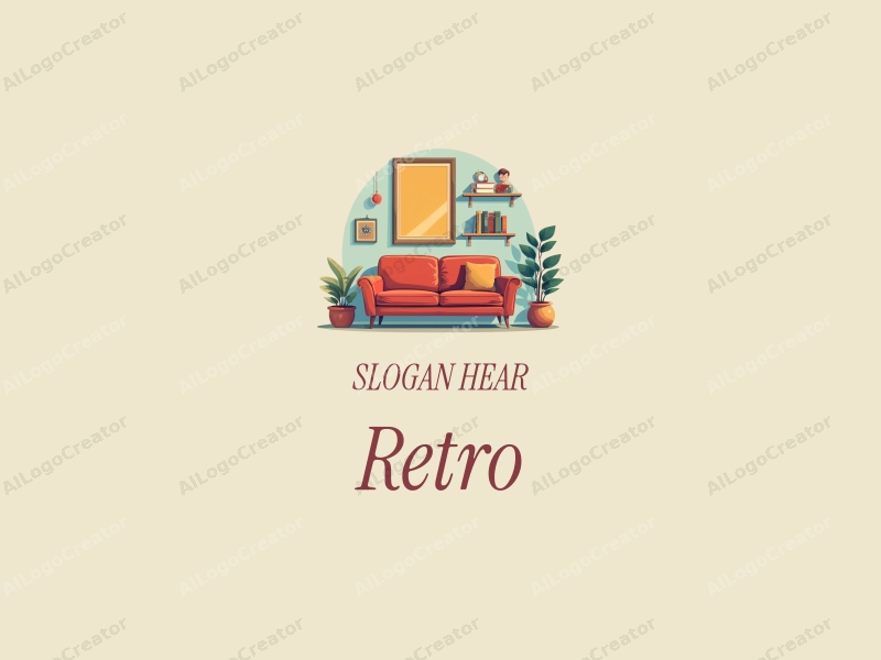 vintage design features a retro sofa and a retro poster, combined with books and playful elements representing children, set against a clean background.