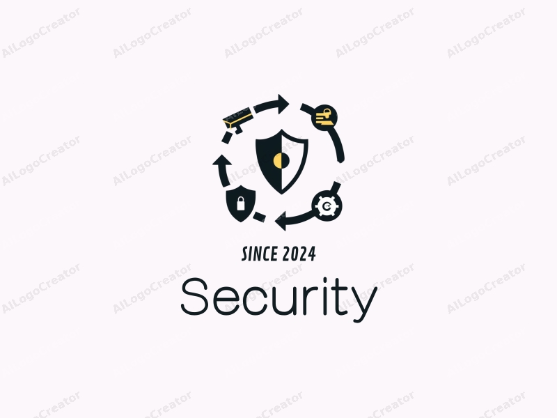 modern design features a protective shield, a stylized surveillance camera, a security lock, and a data shield combined with a clean background.