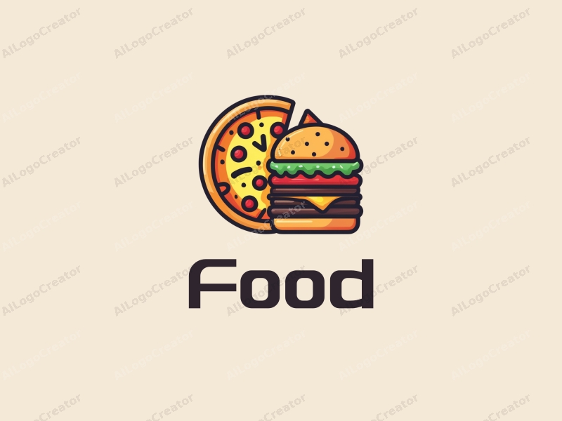 a modern design featuring a vibrant and colorful representation of a pizza and a burger, combined with a clean background and a harmonious layout.