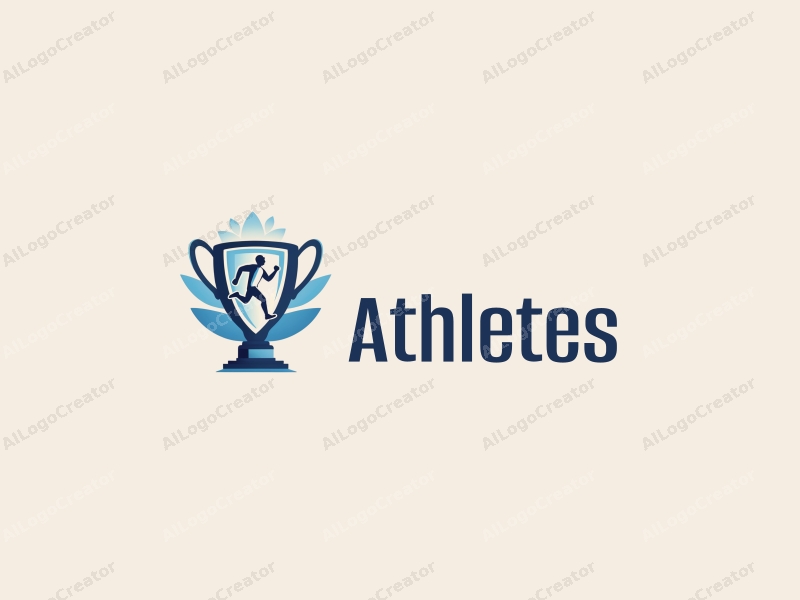 modern design features a stylized runner in motion, a trophy symbolizing victory, and a clean background with blue accents.