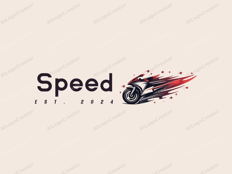 a modern design featuring dynamic lines representing speed, a stylized engine silhouette, and stars integrated into the composition, combined with a clean background.