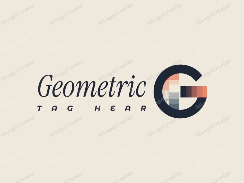 geometric design features a combination of squares and circles, incorporating the letter E and a circular ring, with a clean and minimalistic approach against a simple background.