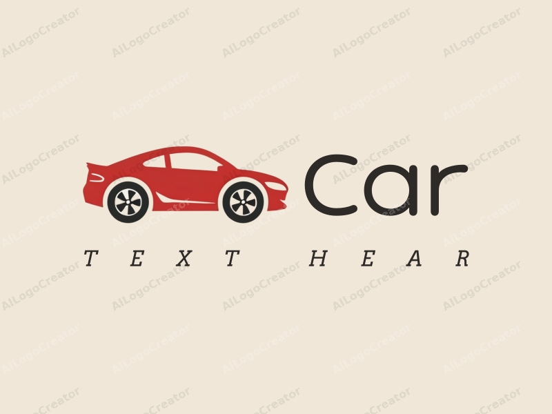 a modern minimalist design featuring a stylized car silhouette, wheels, and a steering wheel, combined with a clean red background.