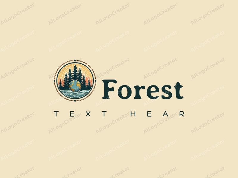 vintage design features stylized trees and a globe, combined with stitching elements, set against a clean background.