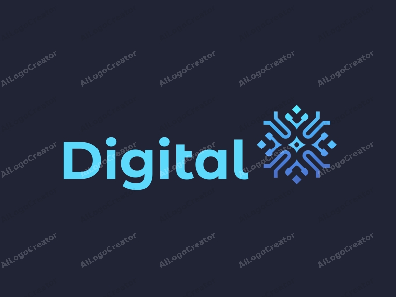 a modern minimalist design featuring digital elements, circuit patterns, and icons, combined with a clean background in blue and black colors.