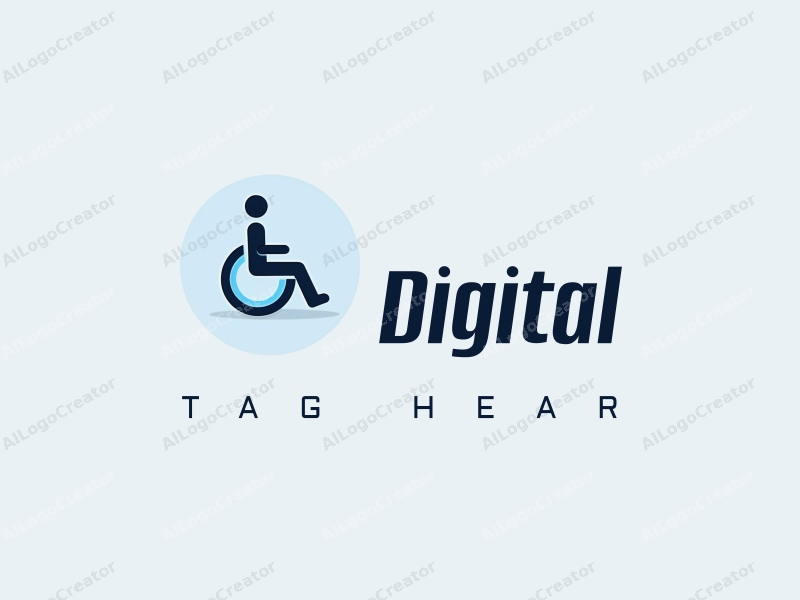 a modern minimalist design featuring a stylized wheelchair integrated with smart assistive technology, using blue and black colors, combined with a clean background.