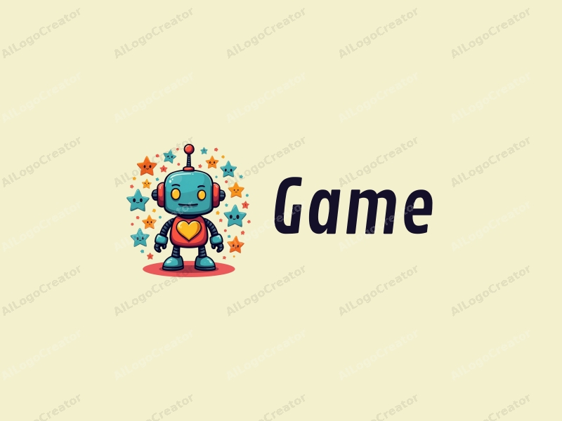 playful design features colorful stars and a stylized robot, combined with a fun and engaging background.