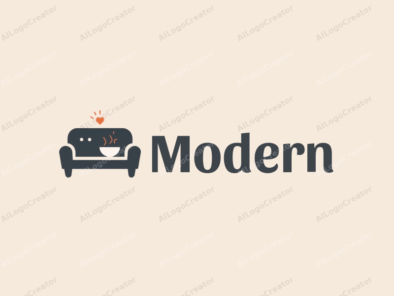 minimalist design features a stylized sofa and a bowl, combined with a tag style approach and a clean background.