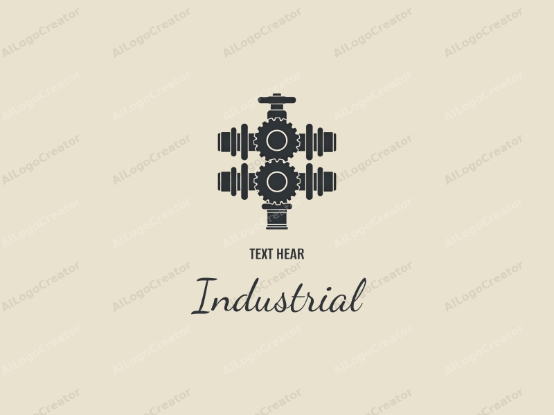 industrial design features mechanical elements like gears and valves, integrated with pipes, using a gray and black color palette, combined with a clean and minimalistic background.