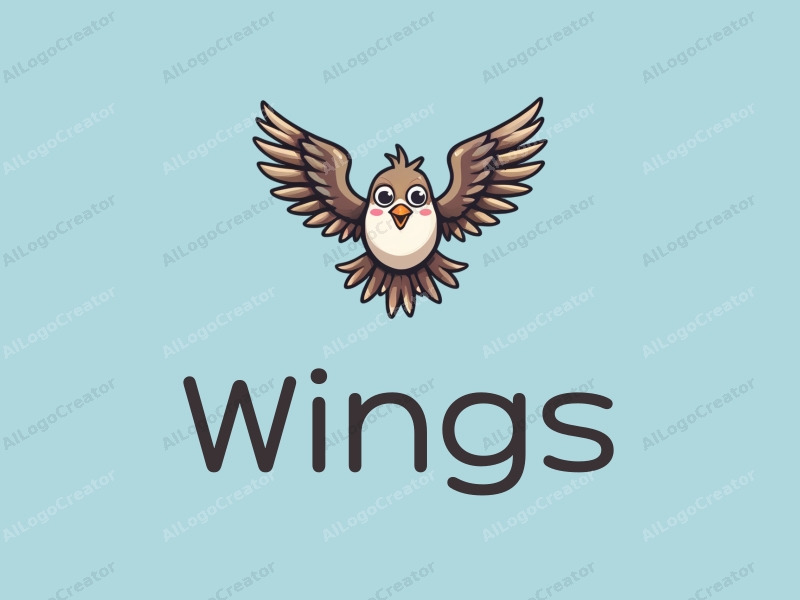 playful design features stylized wings and birds in flight, with expressive eyes, combined with a clean blue background.