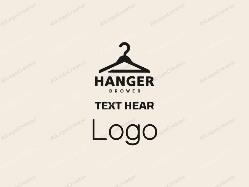 modern design features a stylized hanger intertwined with bold letters, utilizing a minimalist approach combined with a clean background.