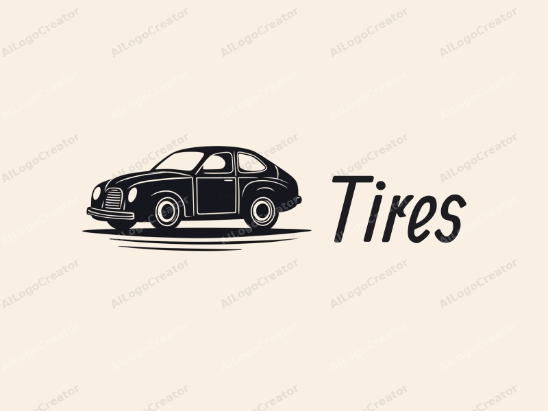 modern design features a stylized tire and car tire silhouette, emphasizing motion with clean lines and a minimalist approach combined with a simple background.