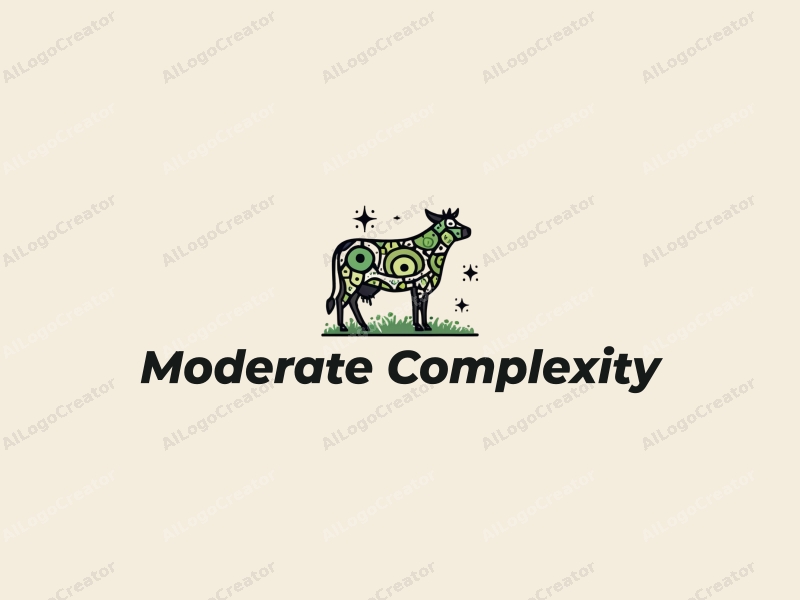 a modern design featuring digital elements intertwined with farm imagery, including a stylized cow and network motifs, combined with a complex layout and a clean background.