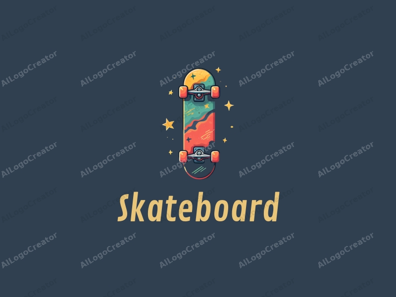 playful design features a vibrant skateboard silhouette with dynamic star elements, combined with a clean background for a fun and energetic feel.