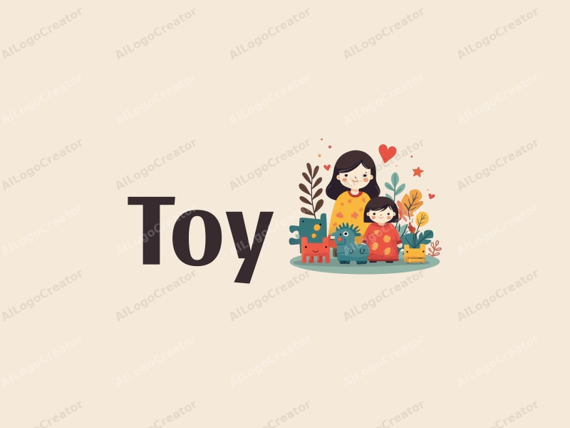 playful design features colorful dolls and puzzles, stylized animals and blocks, combined with a clean background.