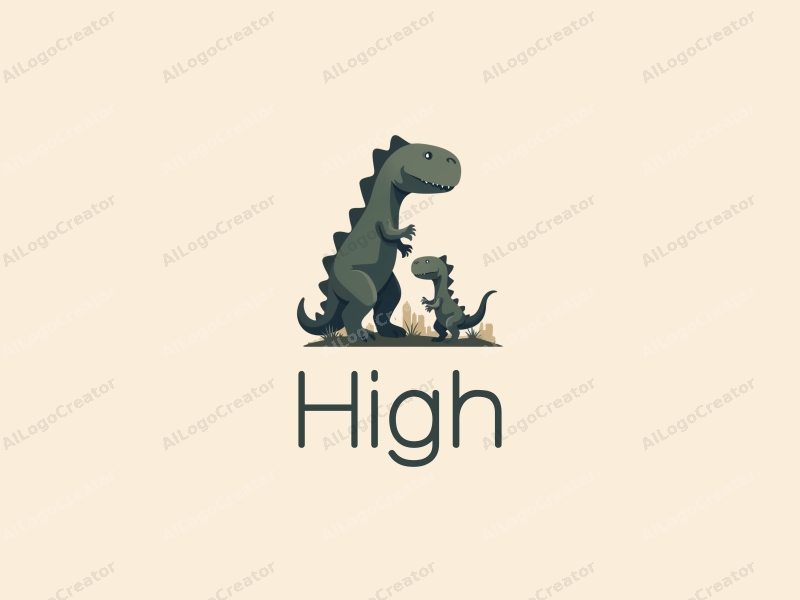 a modern design featuring a towering dinosaur mother and baby, with a clean background and a minimalist approach, emphasizing their majestic presence in an architectural context.