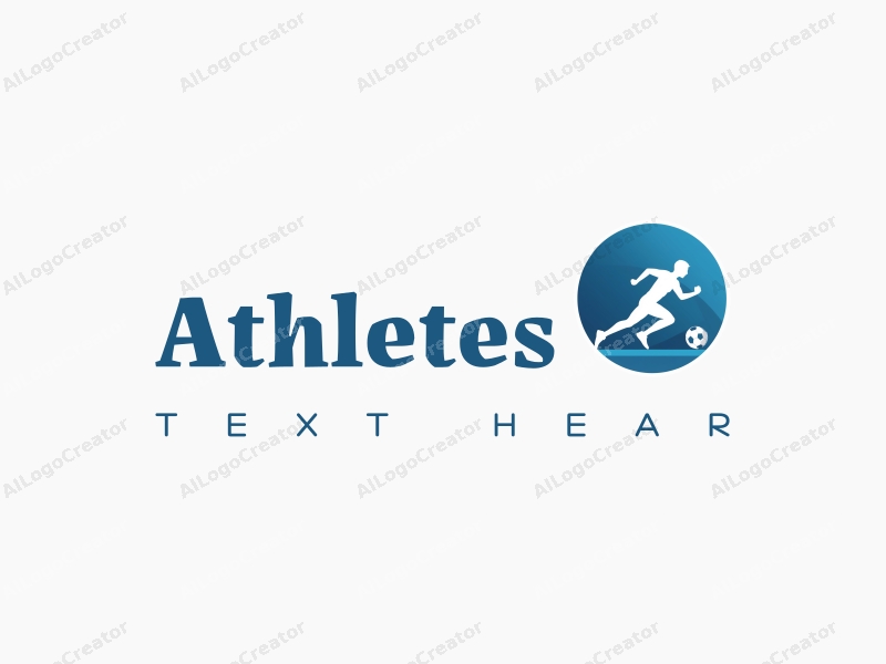 a modern design featuring a stylized athlete in motion, incorporating elements of track and field and soccer, with a clean blue background and a harmonious composition.