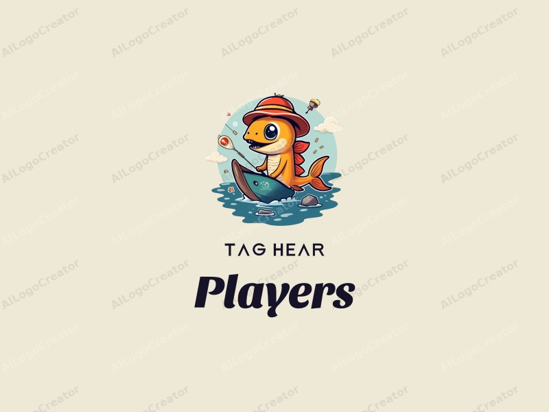 playful design features a vibrant player character, a whimsical fish, and elements of adventure, combined with a clean background.