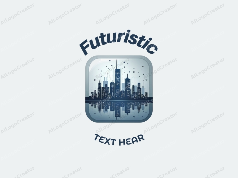 a modern design featuring a futuristic city skyline intertwined with network motifs, utilizing silver and blue tones, combined with a clean and minimalistic approach.