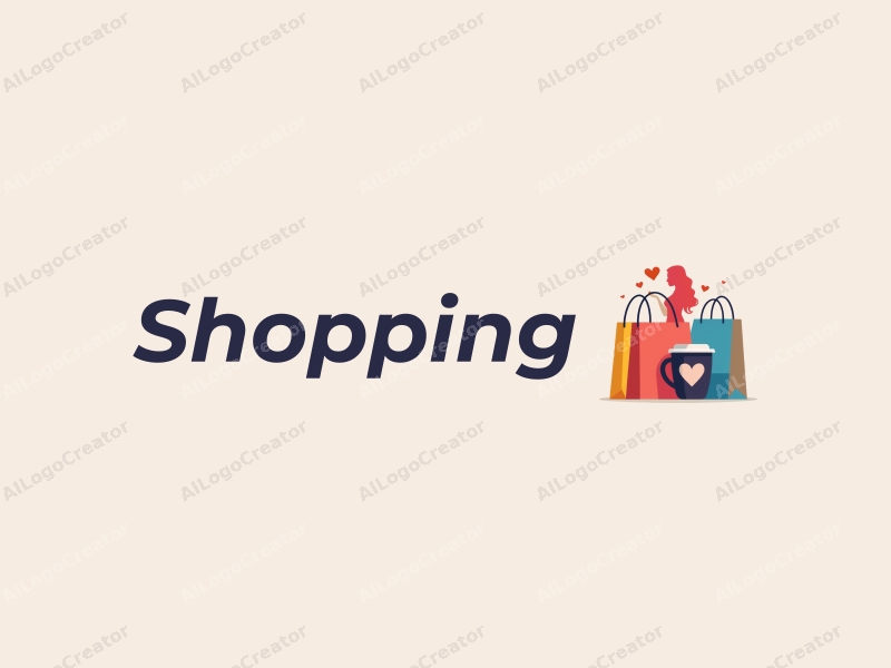 a modern design featuring a vibrant shopping mall silhouette, a stylized coffee cup, and a heart shape, combined with a clean background and a playful layout.