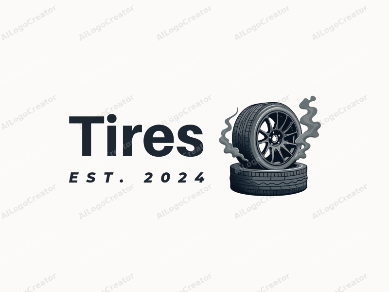 modern design features a stylized tire and car tire silhouette, with smoke elements integrated into the composition, combined with a clean background.