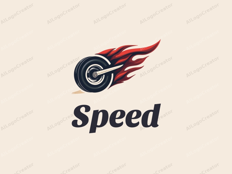 a modern design featuring dynamic lines representing speed, a stylized engine and tire, combined with a clean background to emphasize power and motion.